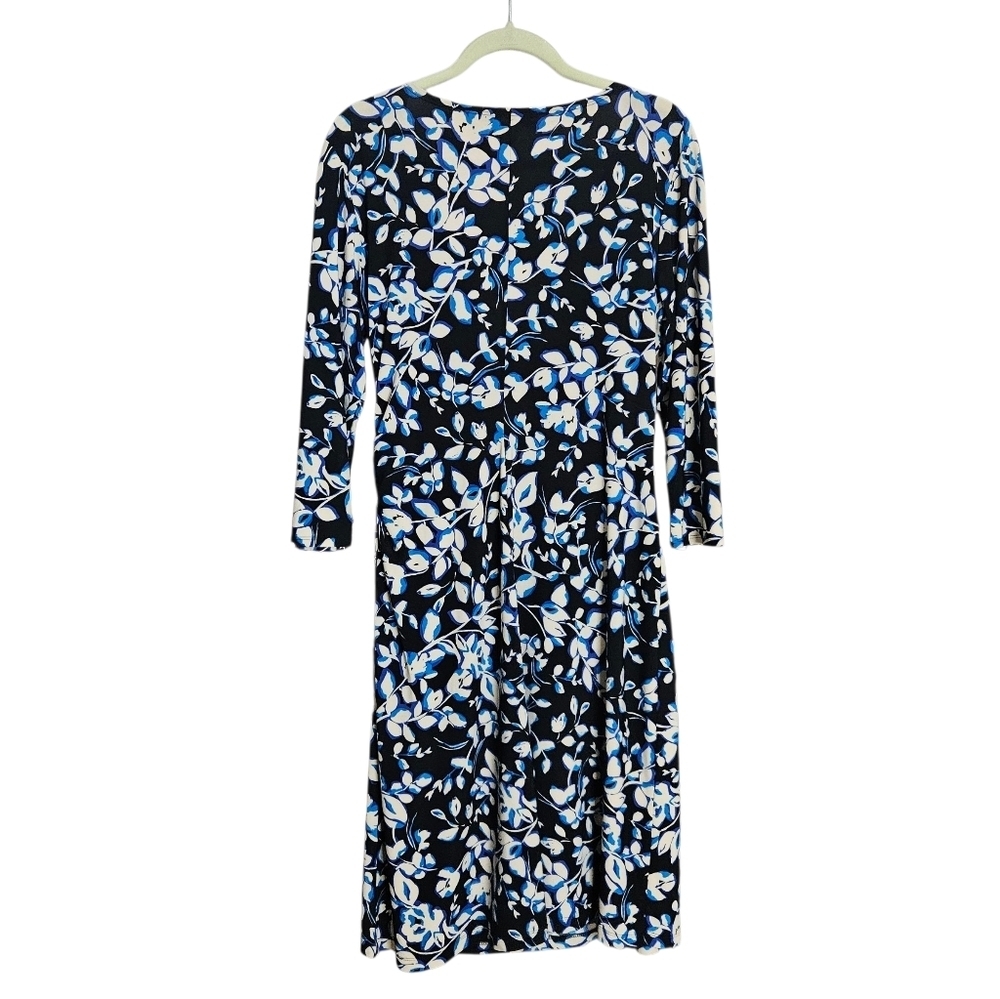 Evan Picone Floral Black Blue Cream Faux Wrap Dress size 14 - Picture 2 of 6